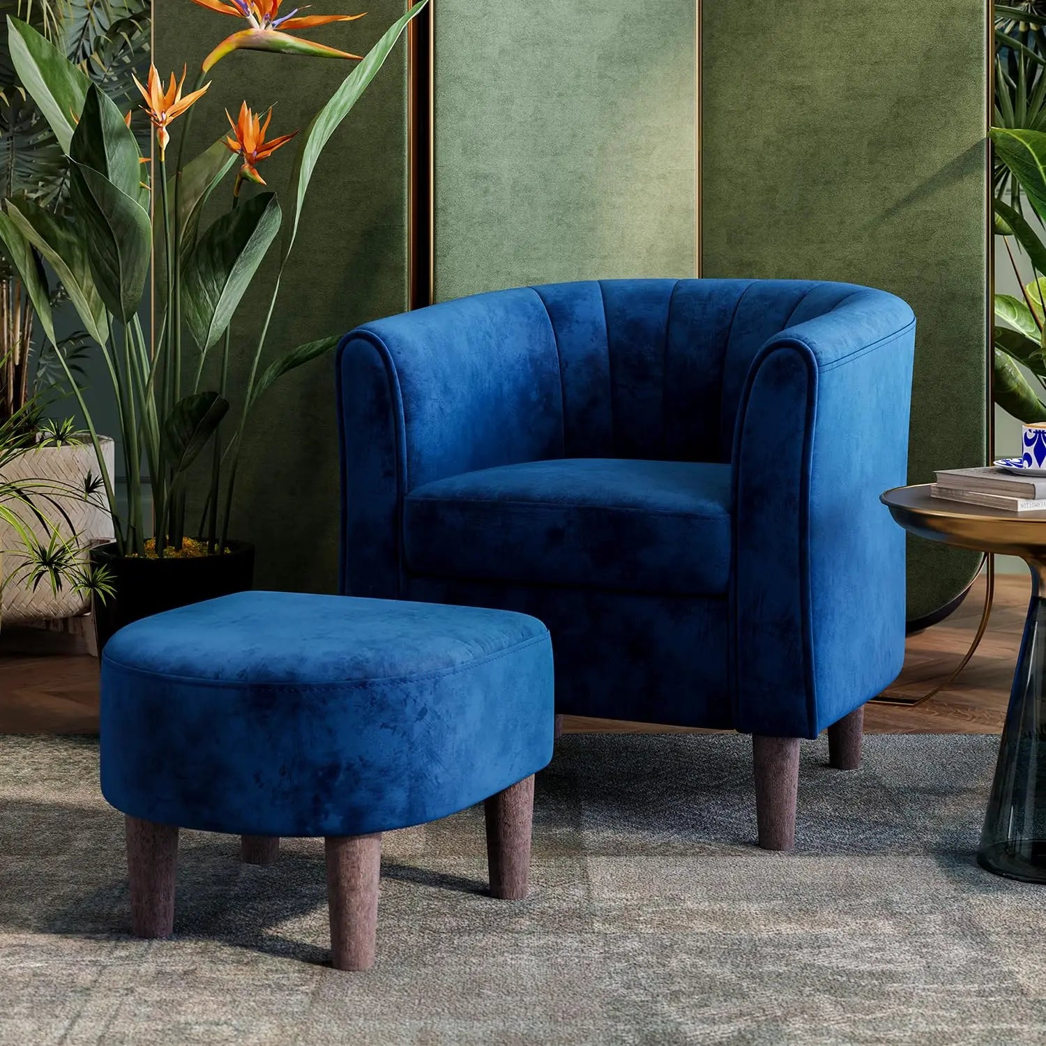 Barrel Comfy Armchair Round Arms,  Ottoman/Footrest
