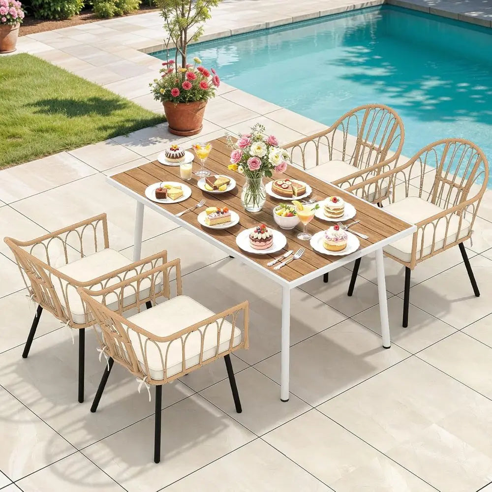 Outdoor 59IN 5-Pc Dining Set, Table and Chairs For 4-6 People