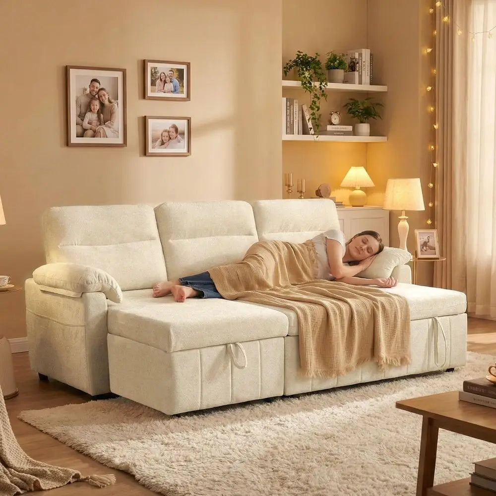 86IN Sectional Sleeper Sofa, Storage Chaise, Chenille Couch USB Ports