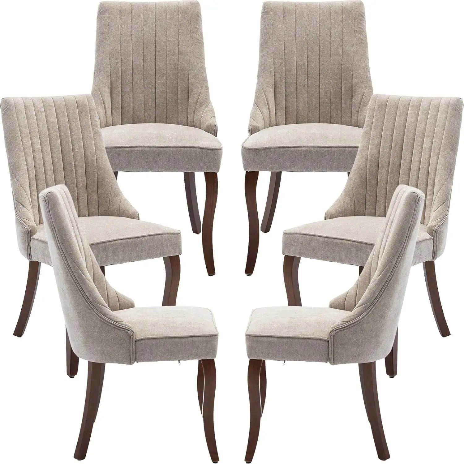 Velvet Upholstered Dining Chairs Set of 6 Wood Legs