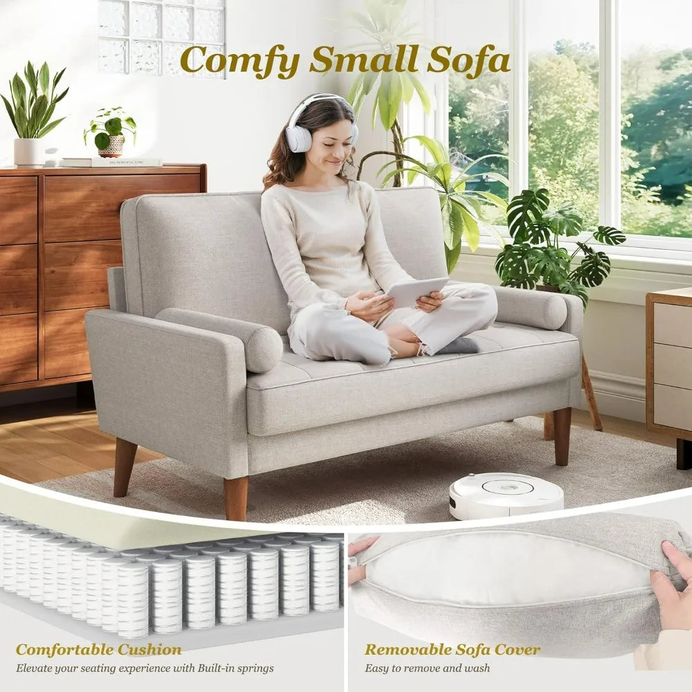 48IN Vesgantti Loveseat Sofa - Solid Wood Legs Throw Pillow Ashbeige