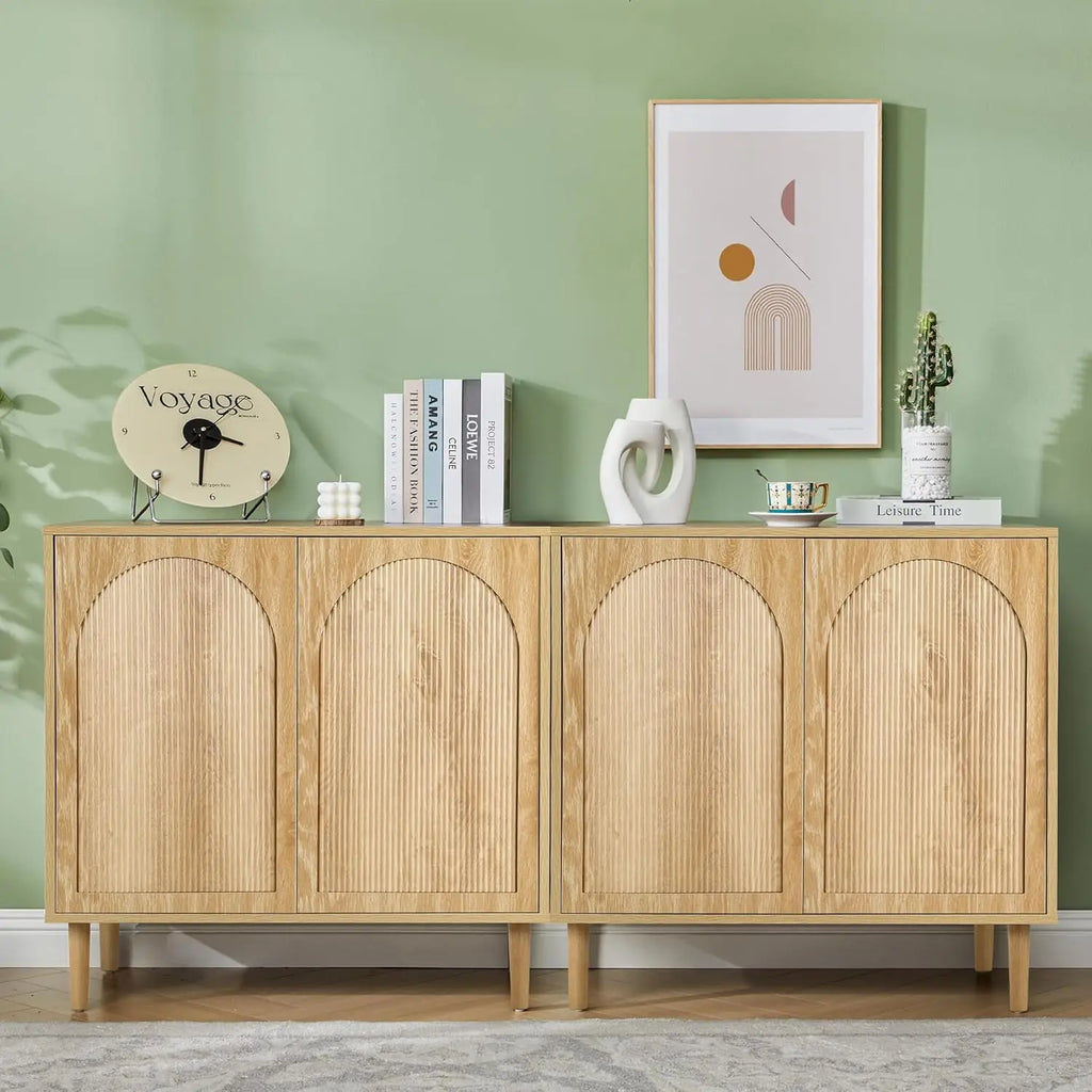 63" Fluted Buffet Cabinet Wood Arched Profile