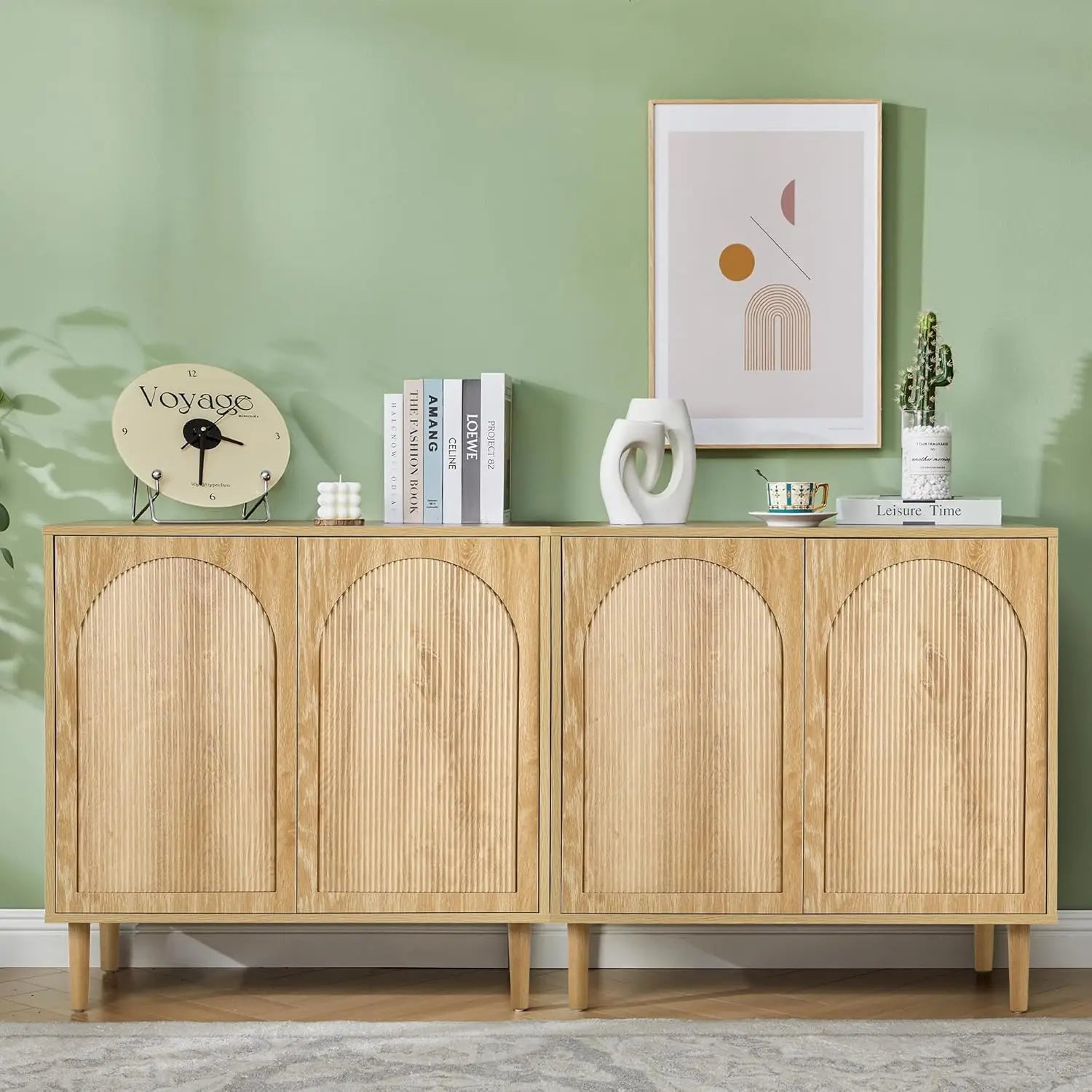 63" Fluted Buffet Cabinet Wood Arched Profile