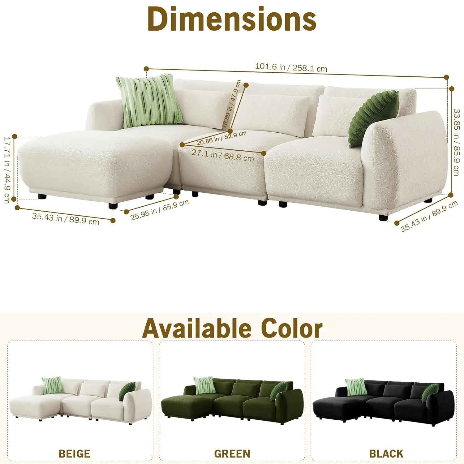 Sectional Lambs Wool L Shape Cloud Couch Ottoman