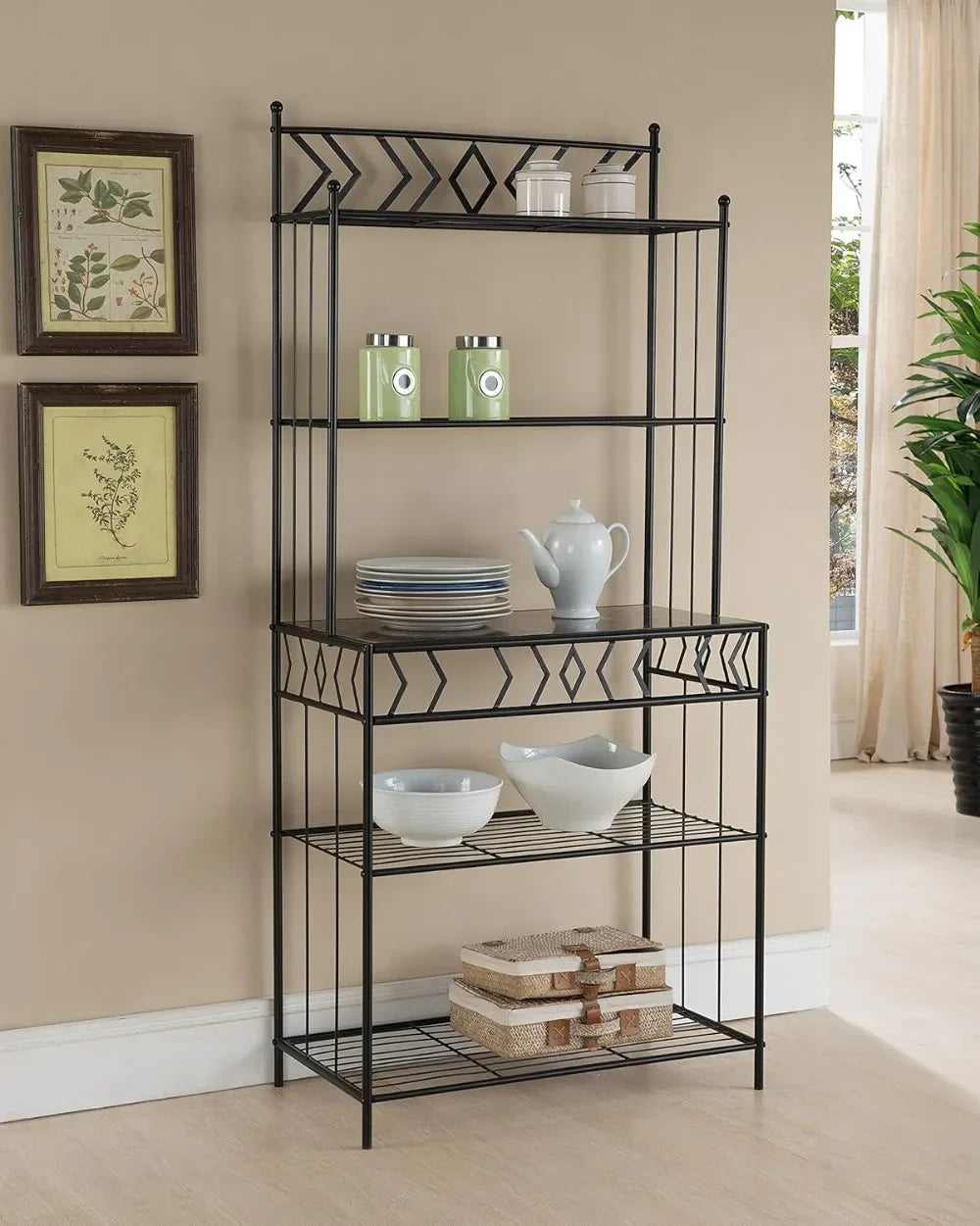 5-Tier Baker's Rack, Microwave Stand, Metal Frame, Marble Finish, 30x16x67in