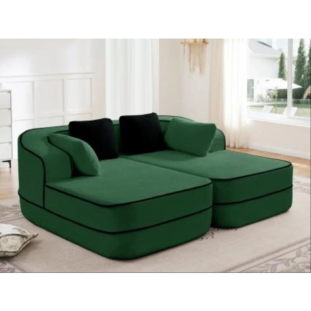 77.2" Fabric Boneless Sofa Couch with Double Chaises Sleeper Sofa