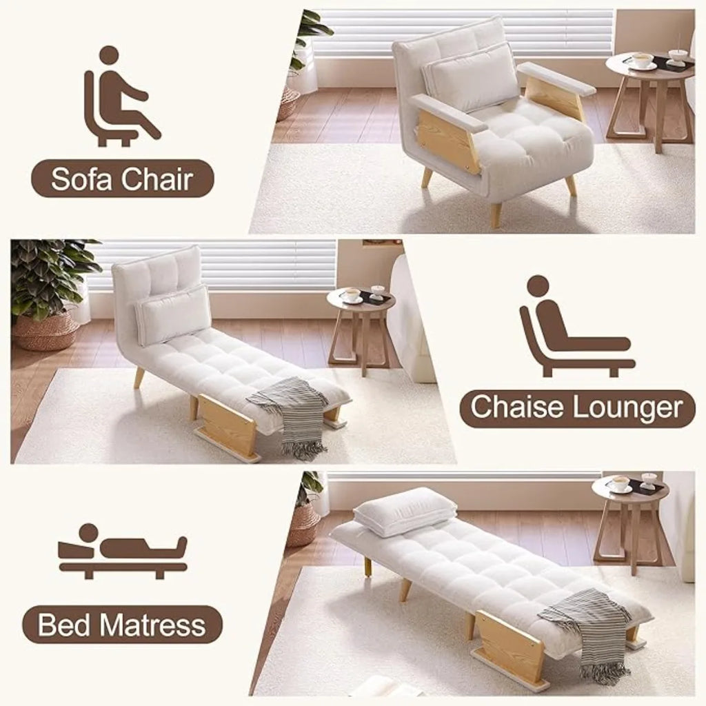3-in -1 Sleeper Chair Bed, Linen Folding Armchair Sleeper, Adjustable Backrest