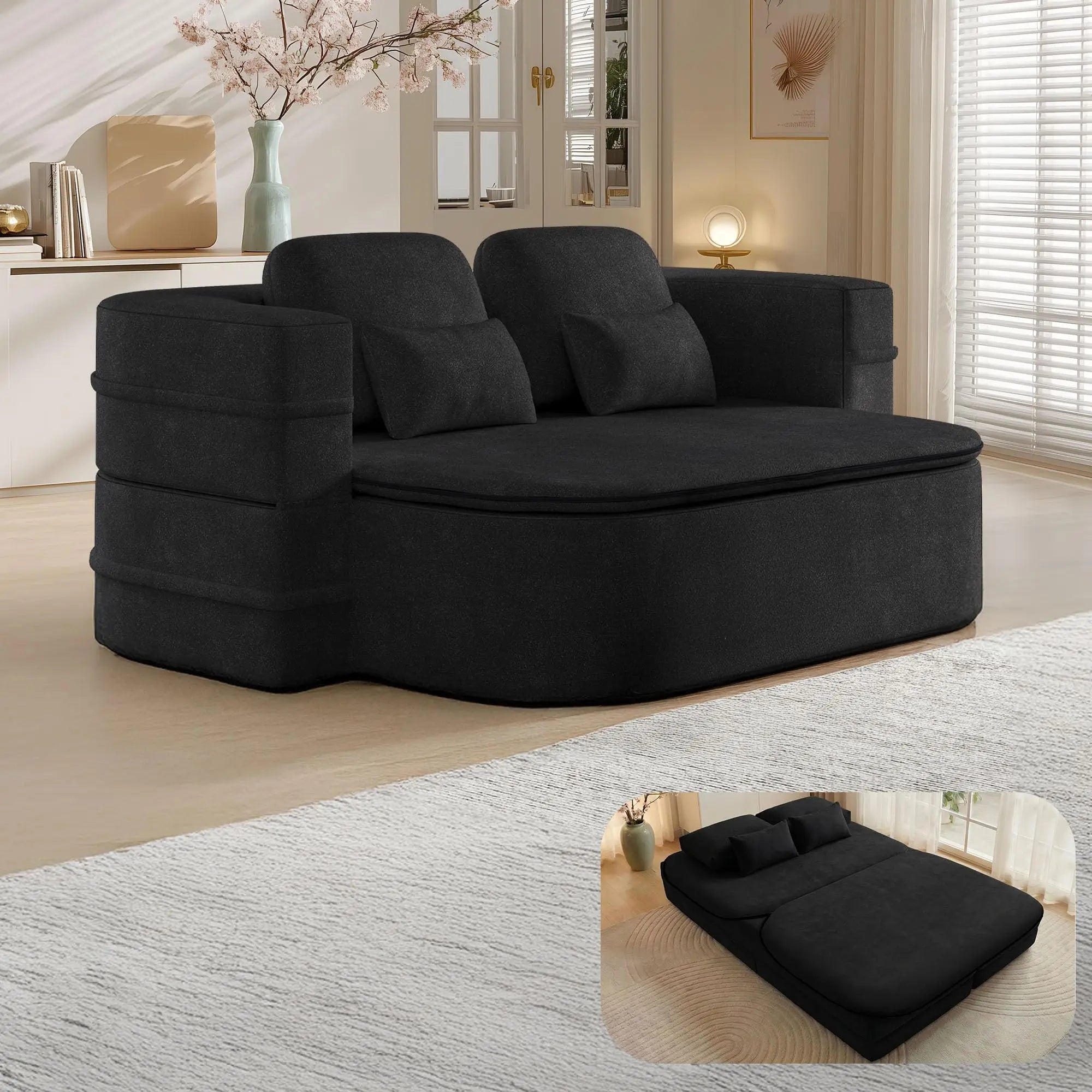75'' Foldable Sleeper Sofa Bed, Memory Foam Boneless Couch 2-in-1