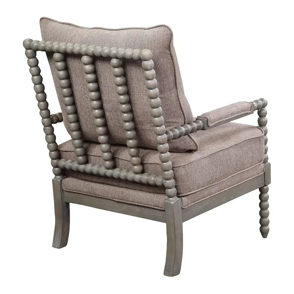 Spindle Accent Chair, Padded Spring Seat, Brushed Grey Base, Dolphin Beige Fabric