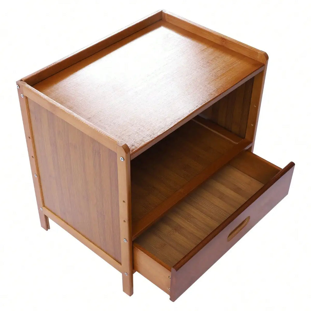 Nightstand Drawer And Open Shelf, Bamboo Cabinet