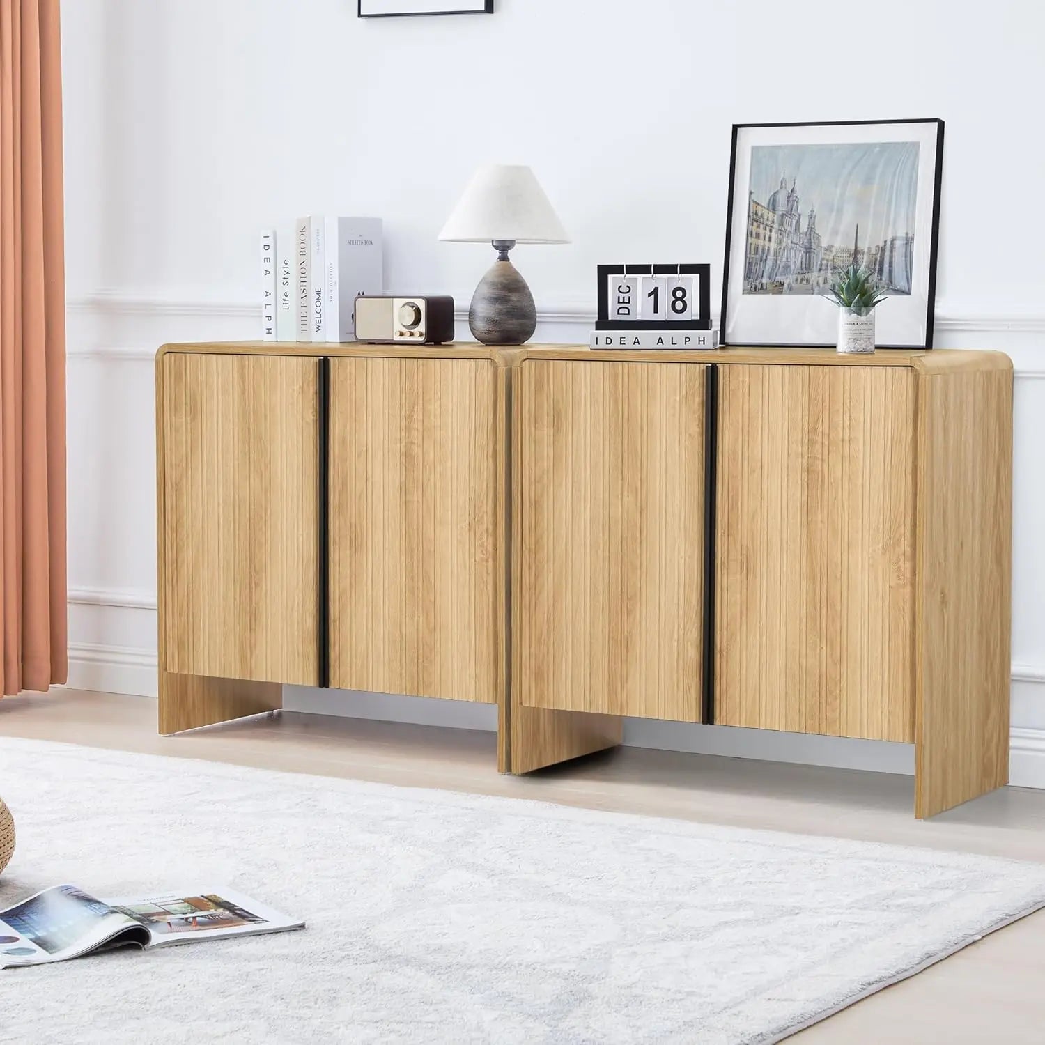 63" Fluted Buffet Cabinet Wood Arched Profile
