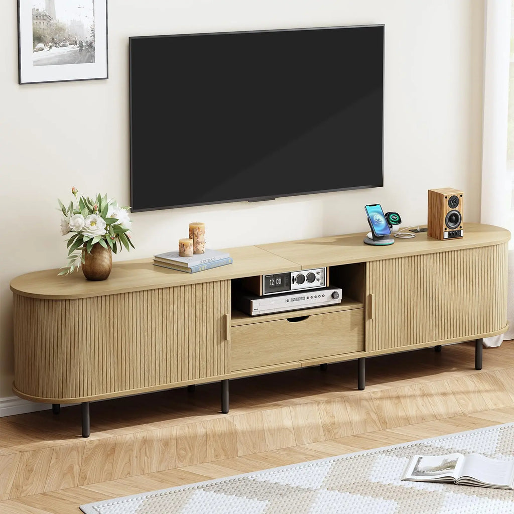 86.6" TV Stand, Power Outlet for TVs up to 90",  Storage,  Drawer