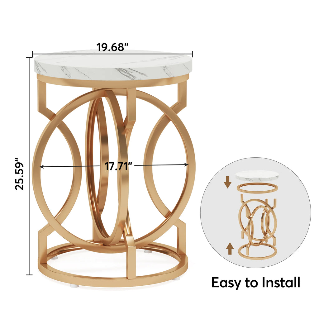 Round End Table 20" Thick Wood Top, Unique O-Shaped Base