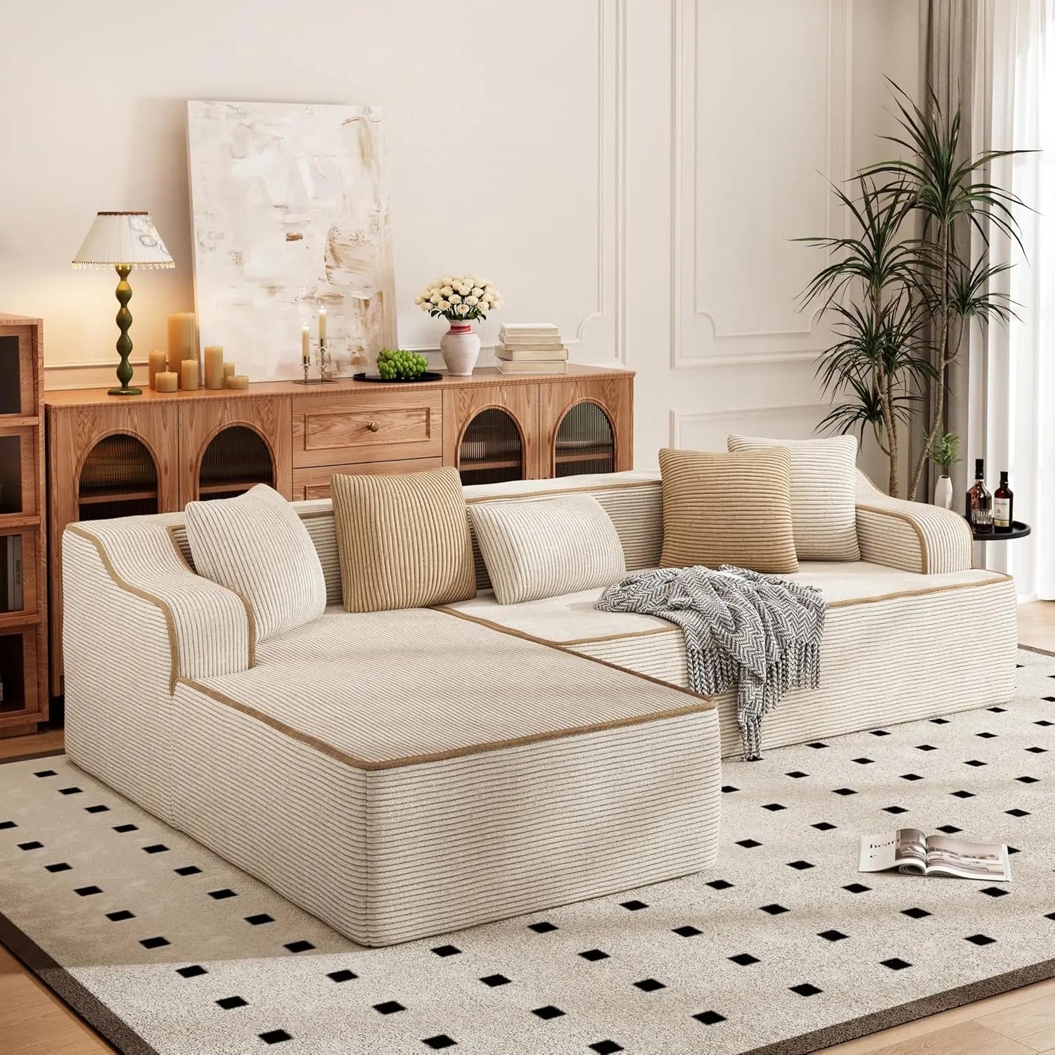 104IN Cloud Sectional Sofa, L-Shaped, Deep Seats, Compressed Couch