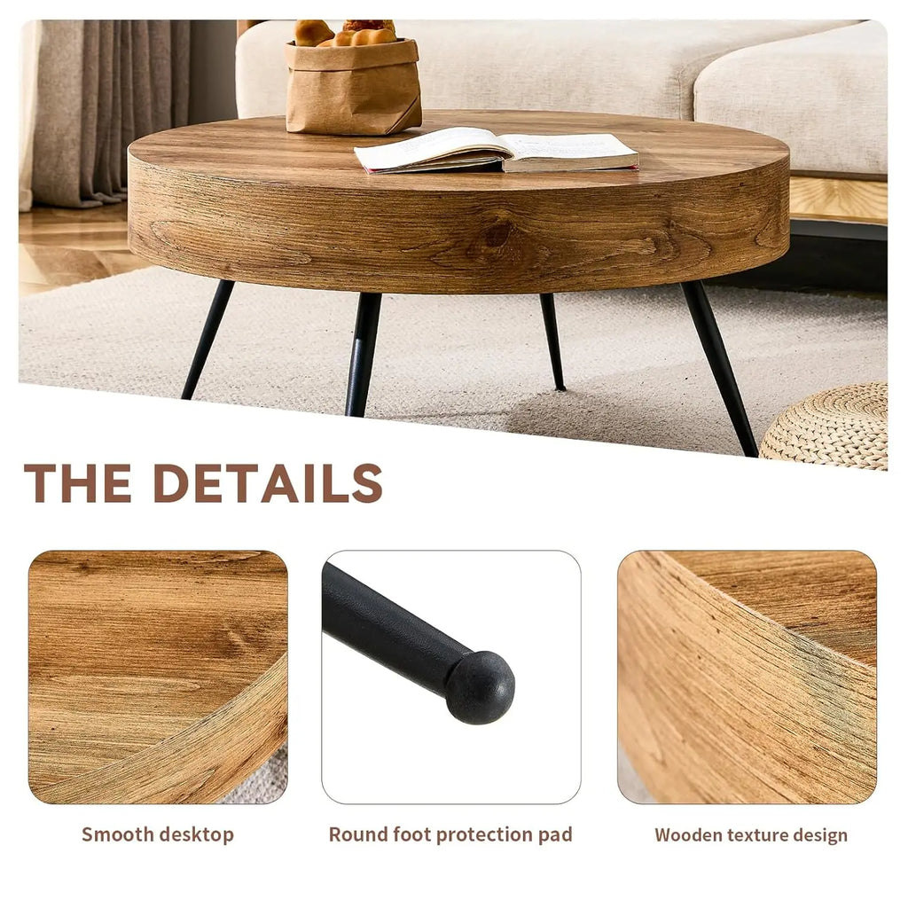31.5" Wood Coffee Table, Storage Shelf, Round Accent Center Table