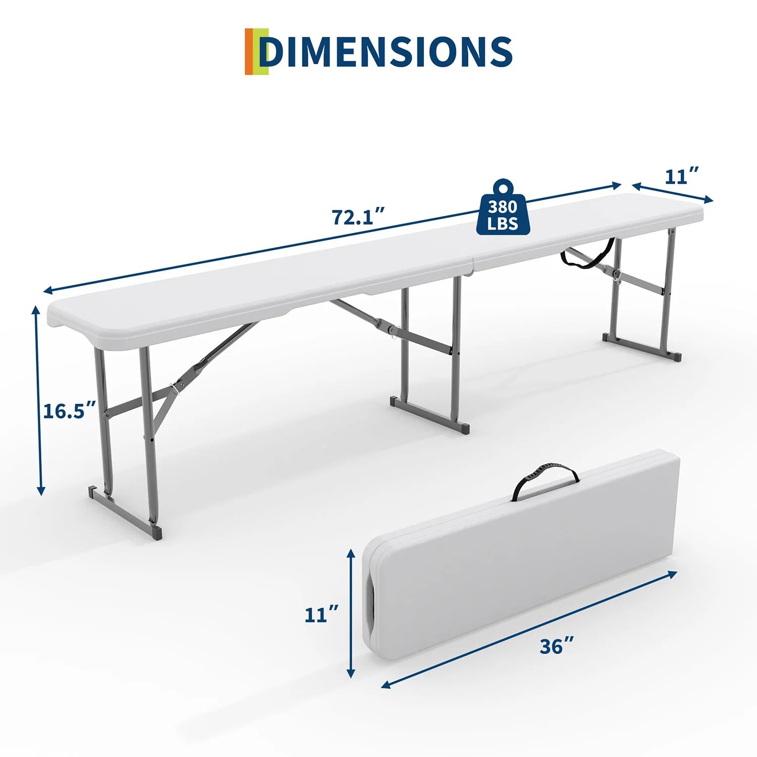 6FT Portable Folding Bench Carry Handle Heavy Duty & Stable