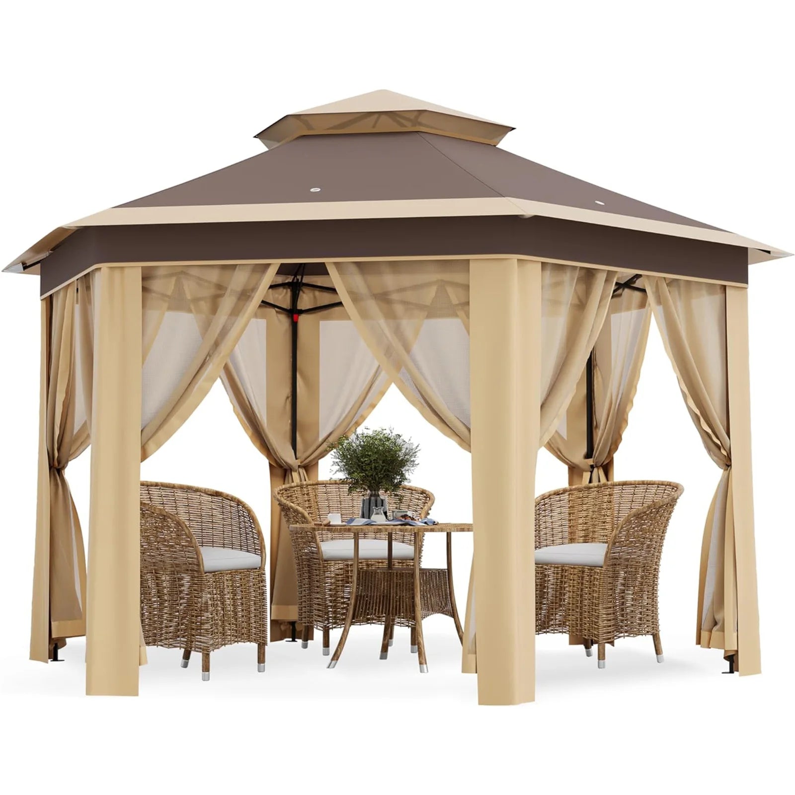 13'x13' Heavy Duty Pop Up Gazebo/Canopy Tent W/Mosquito Netting Double Roof