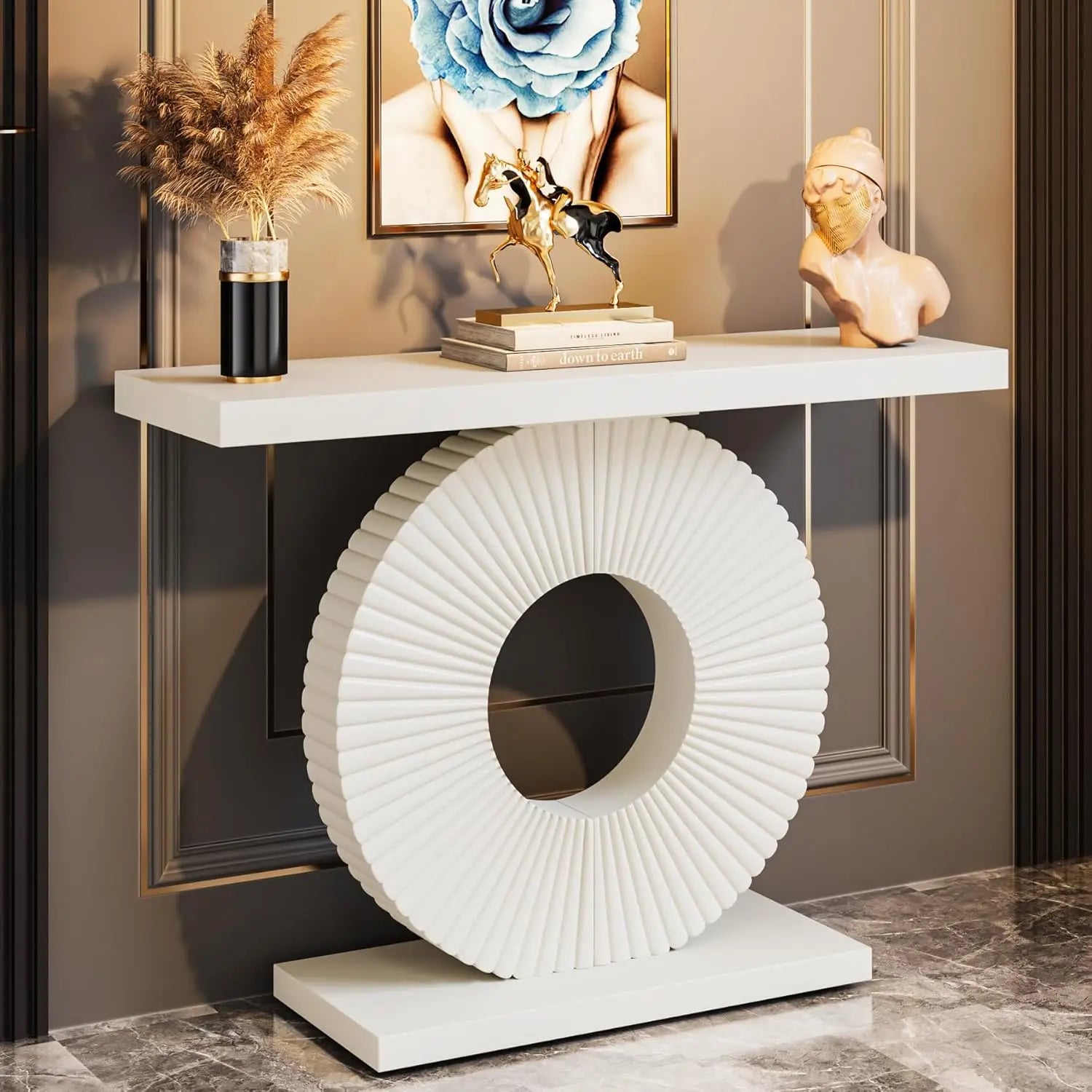 Modern Console Geometric Base, 40IN Wood Accent Table