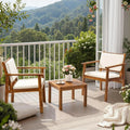 3 Piece Acacia Wood Patio Coffee Table, Chairs & Cushions