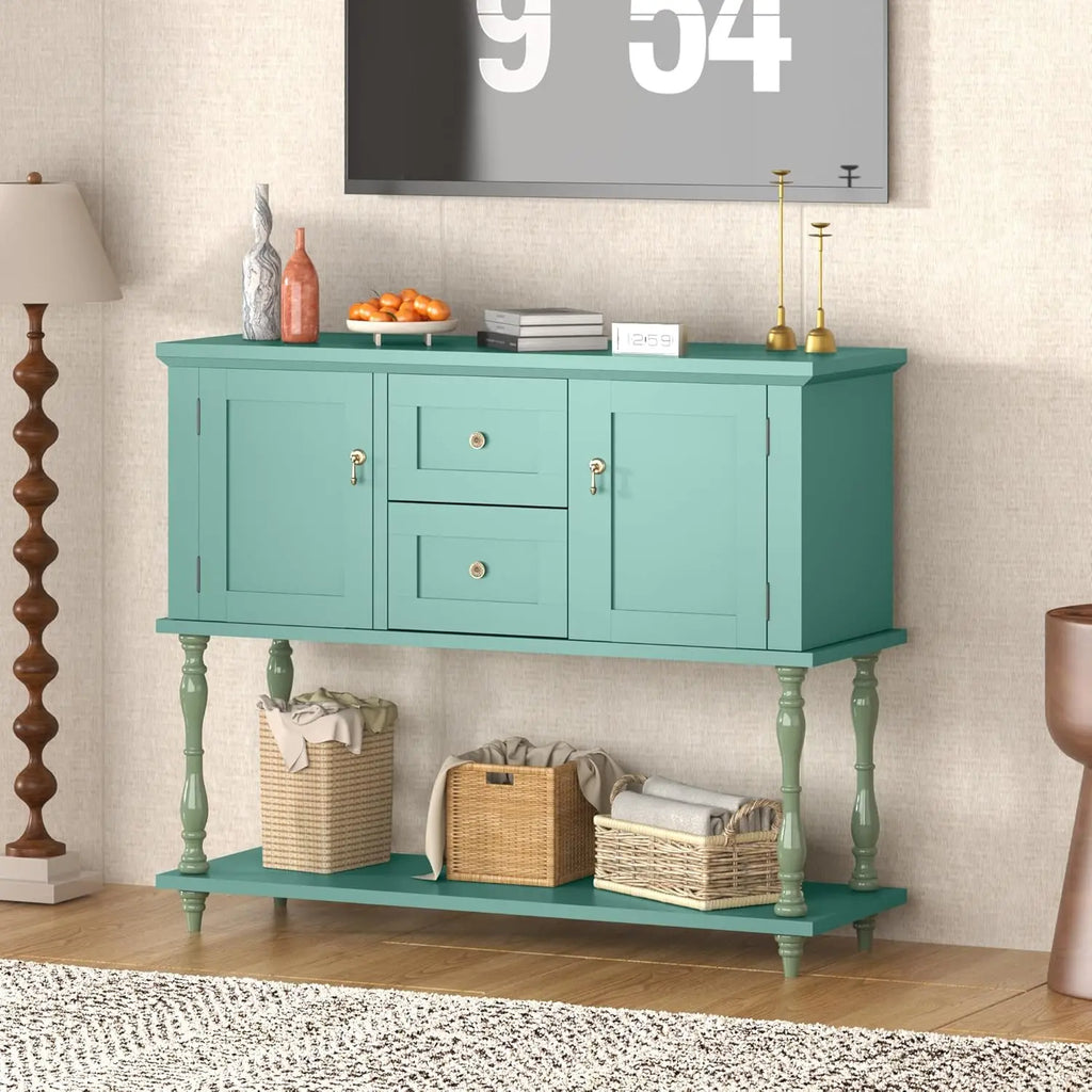 Console Table 2 Drawers 2 Storage Cabinets Open Shelf