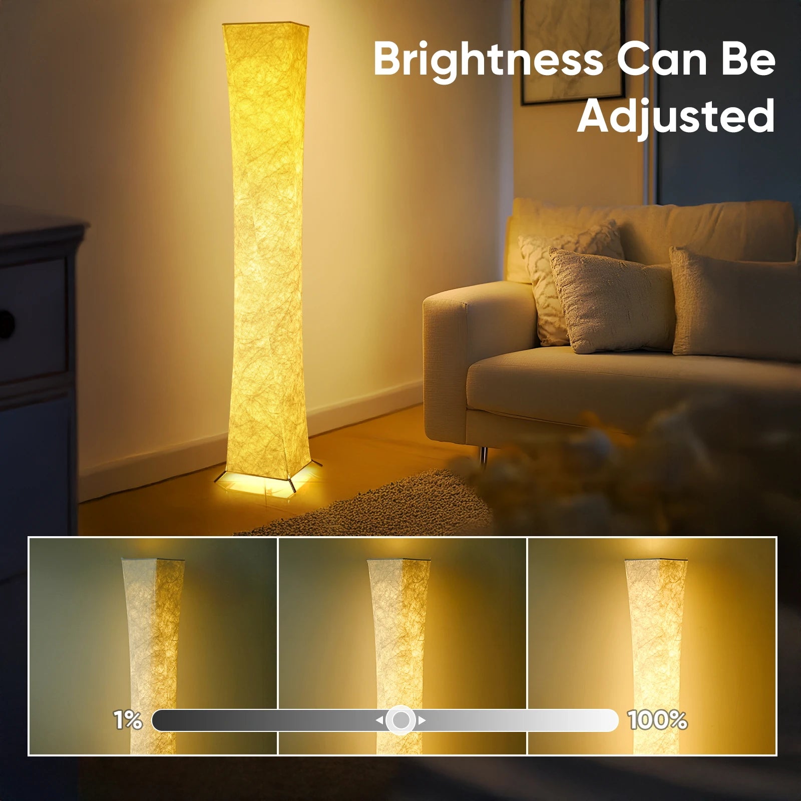 52" Soft Light Floor Lamp, Warm Light 3000K LED Fabric