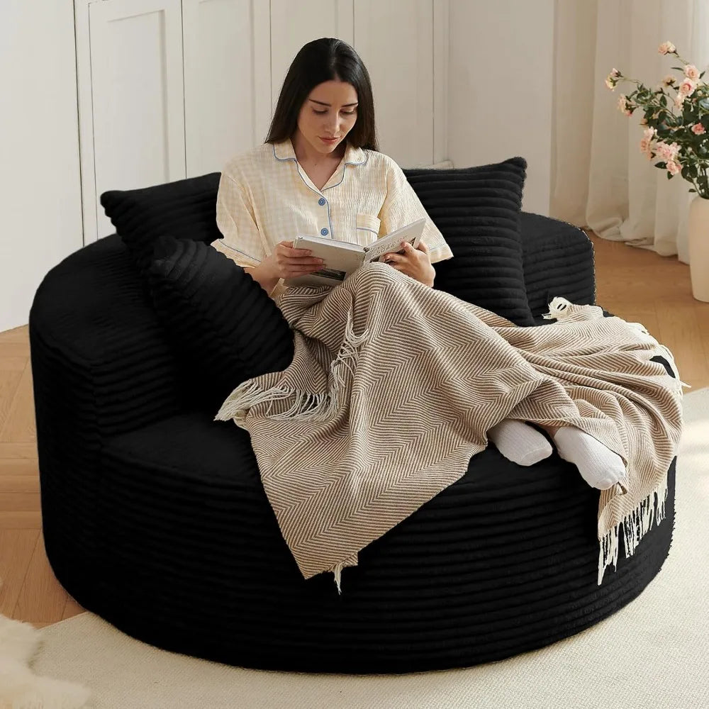 Oversized Circle Sofa Lounge Chaise, Corduroy Deep Seat Cloud