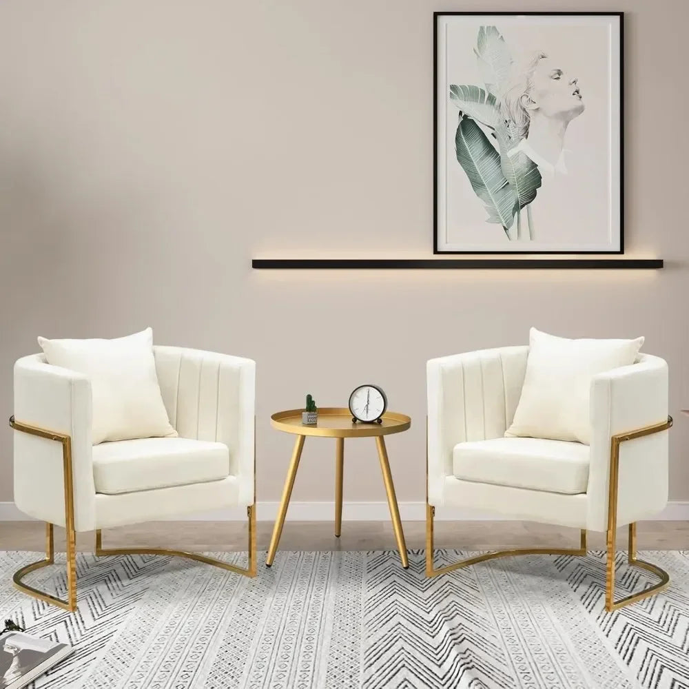 Velvet Upholstered Accent Chair, Barrel Armchair, Gold Legs