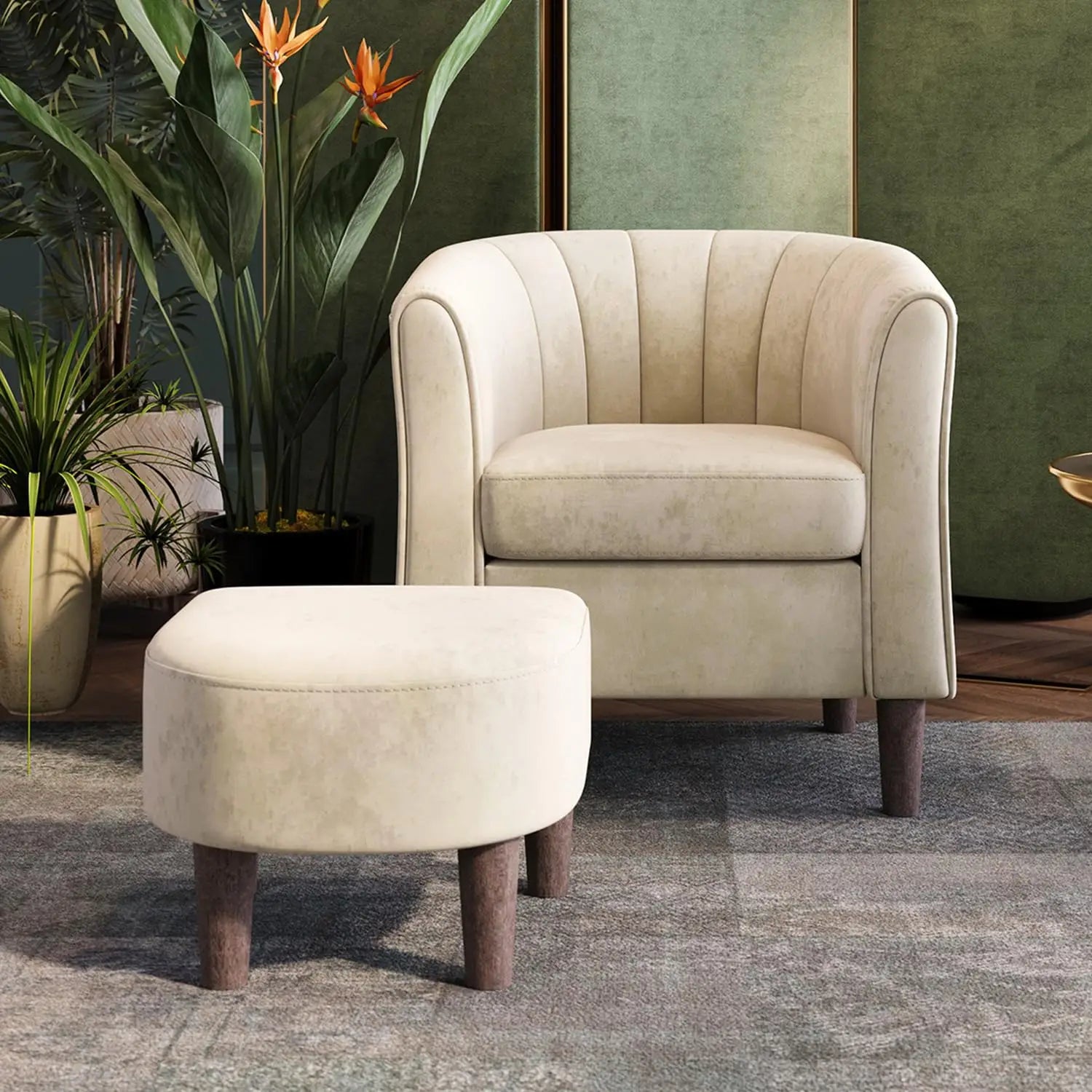 Barrel Comfy Armchair Round Arms,  Ottoman/Footrest