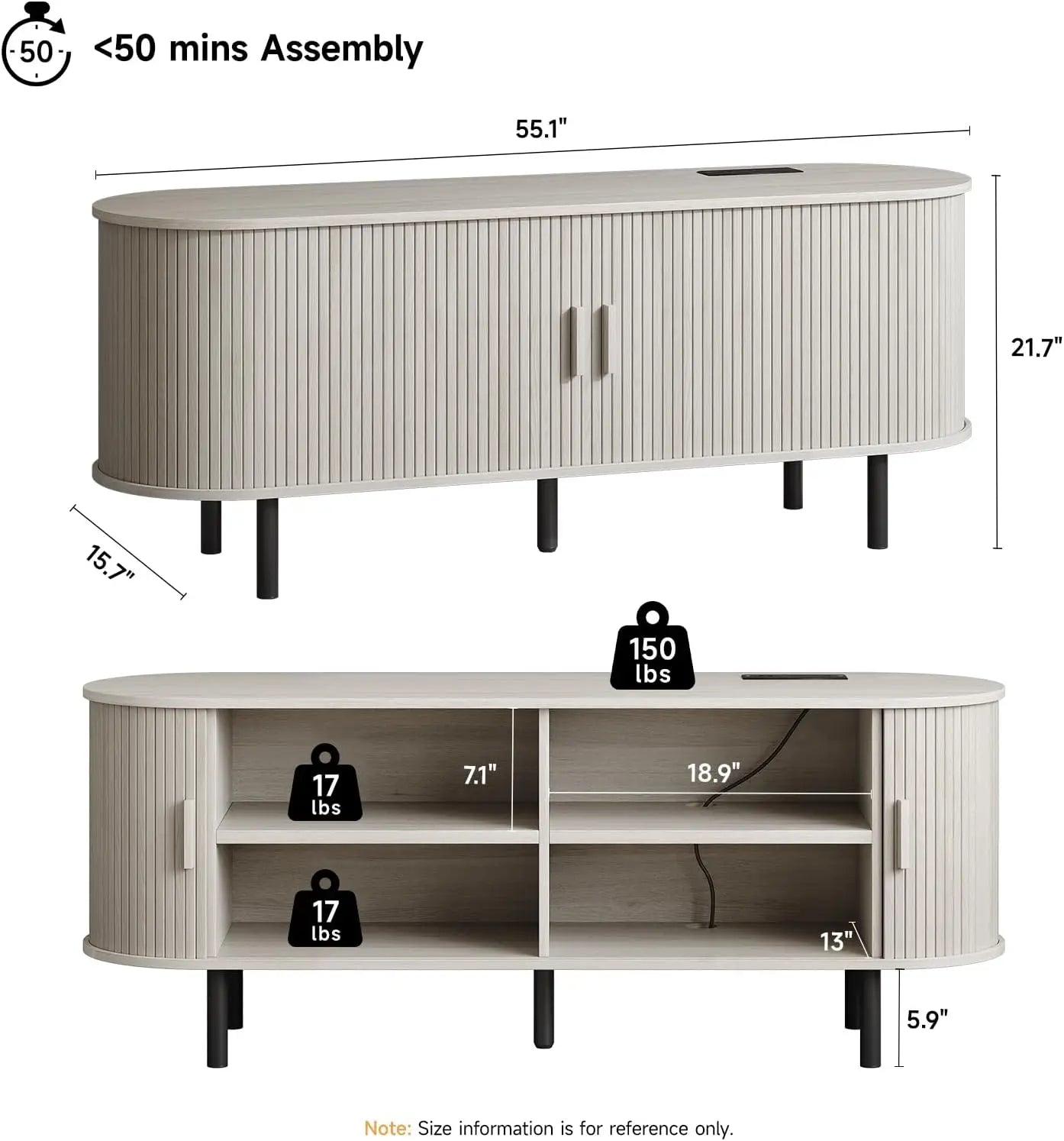 Entertainment Center Sliding Doors, Storage, Adjustable Shelves, Power Outlet
