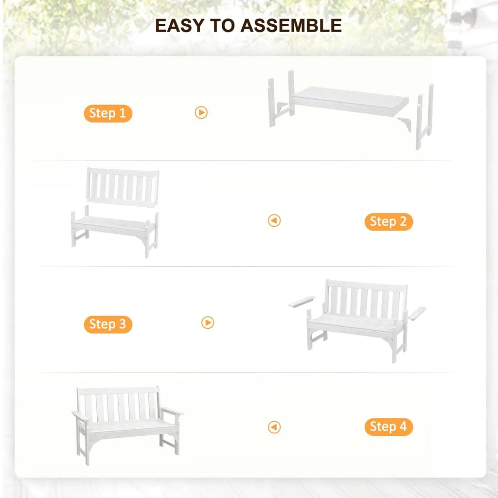 All Weather Outdoor Bench 800 Lbs 2 Person Rot/Fade Proof