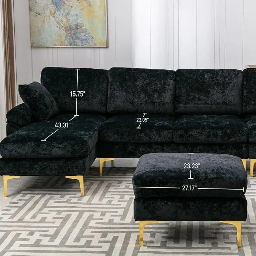 Velvet U-Shaped Convertible To L-Shaped Sectional 4 Seat Sofa