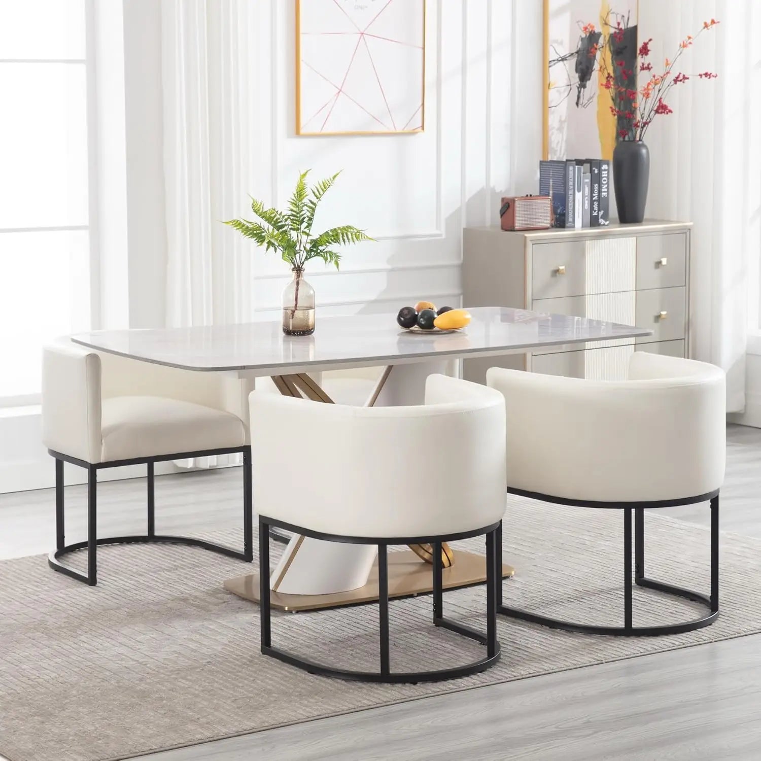Velvet Set-of-4 Barrel Arm Dining Chairs w/Chrome Metal Frame