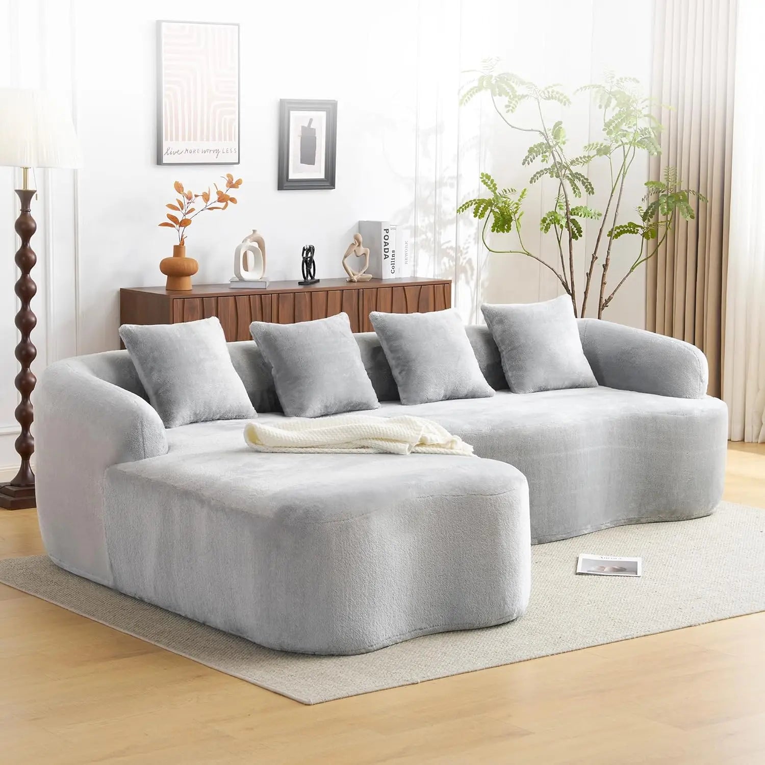 104.7”  Chenille Oversized Boneless Curved Cloud Sectional Sofa, Chaise Lounge