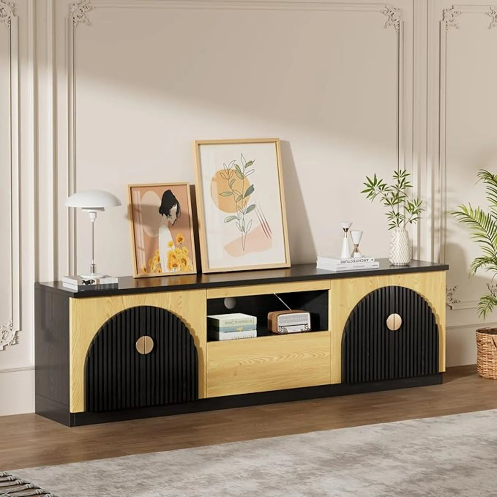 70IN Fluted TV Stand, Curved Profile, 2-Drawers, Storage Cabinets