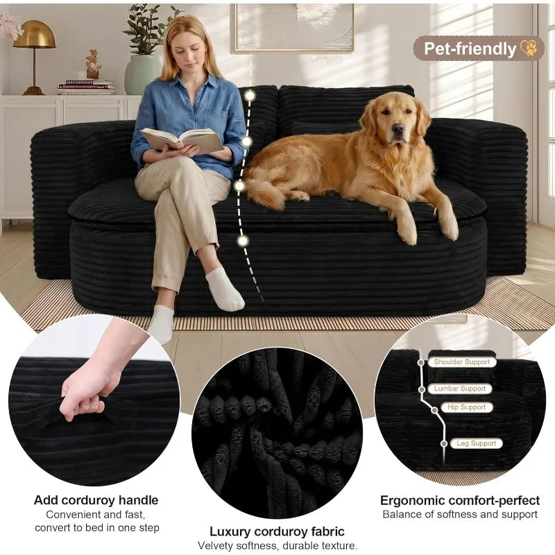 75'' Foldable Sleeper Sofa Bed, Memory Foam Boneless Couch 2-in-1