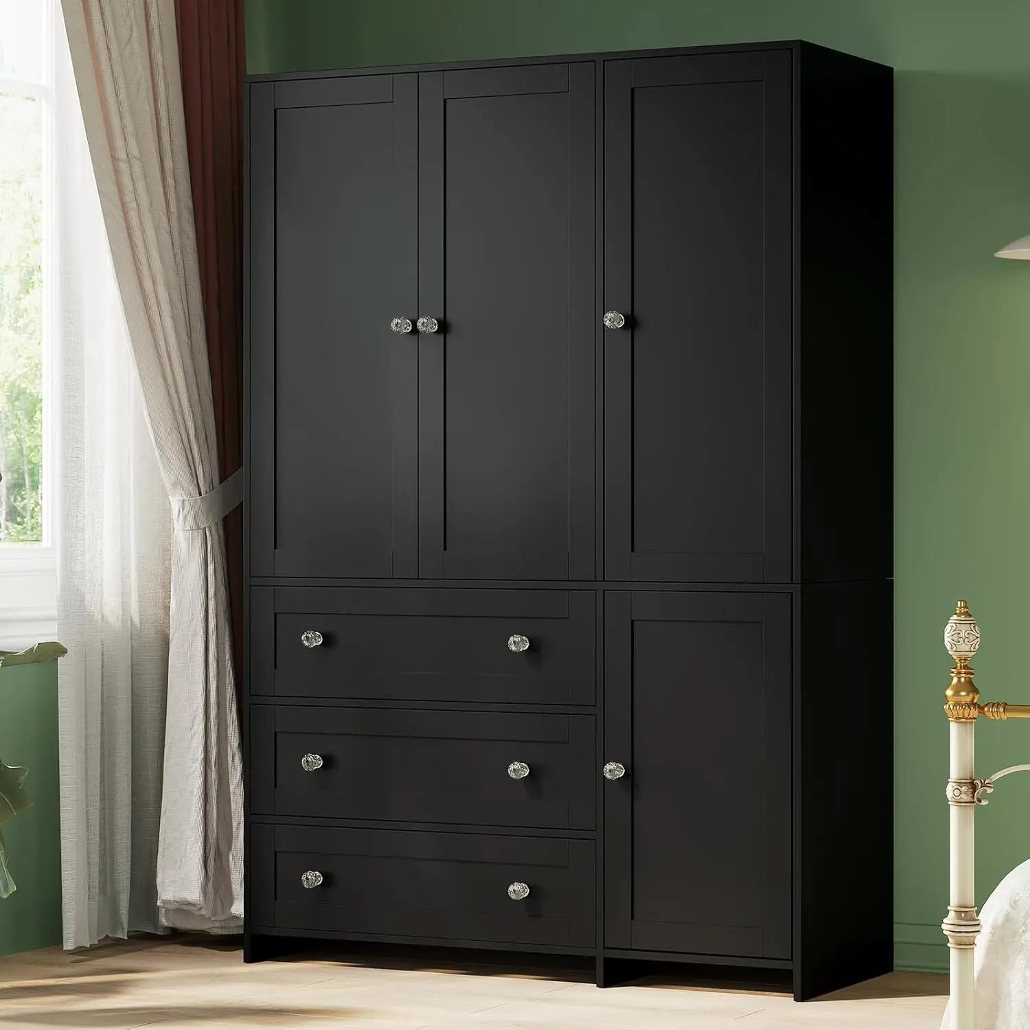 71" Wooden Armoire Wardrobe 3-Drawers Mirror Hanging Rod Large Capacity