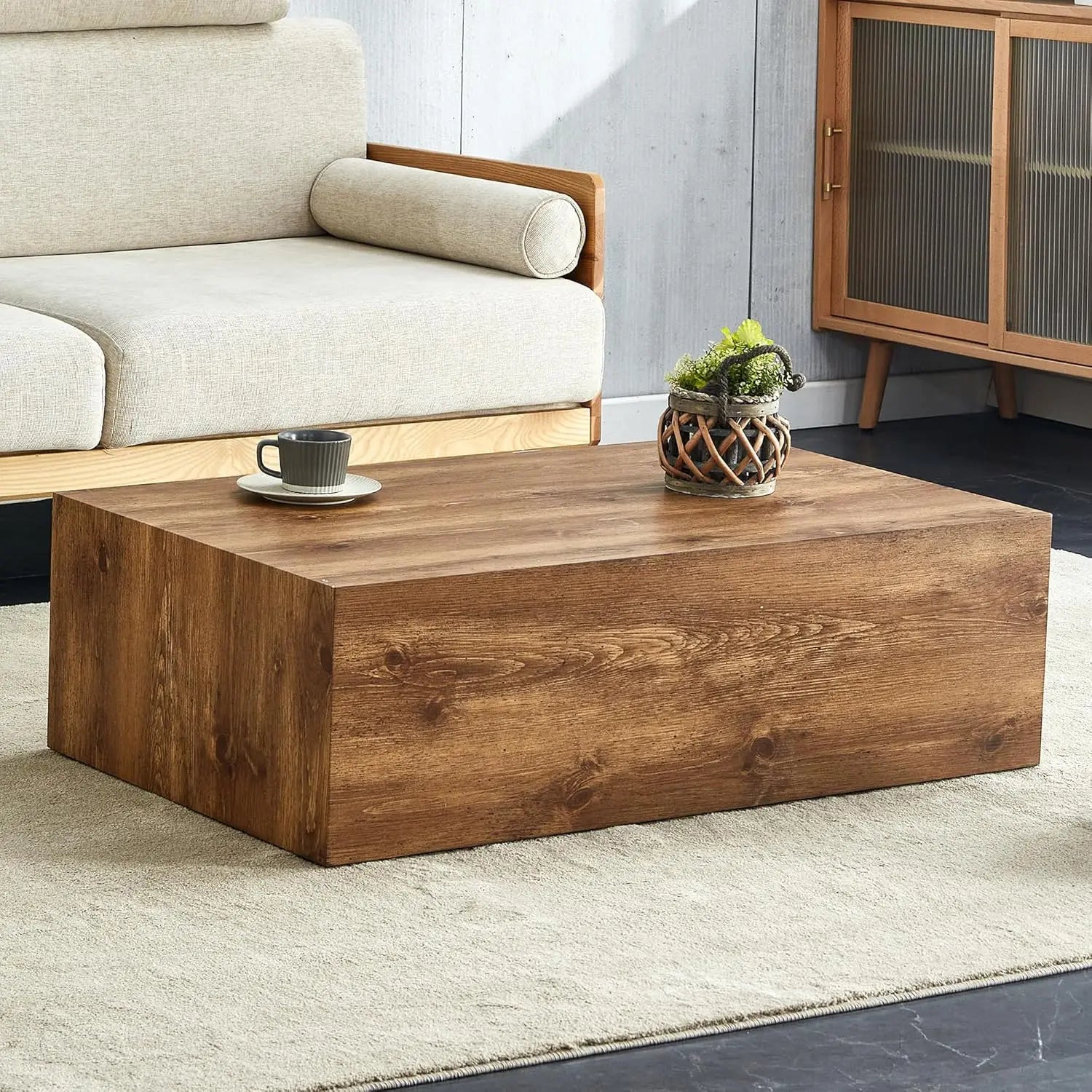Rectangle Wood Grain Coffee Table Wooden Center Table