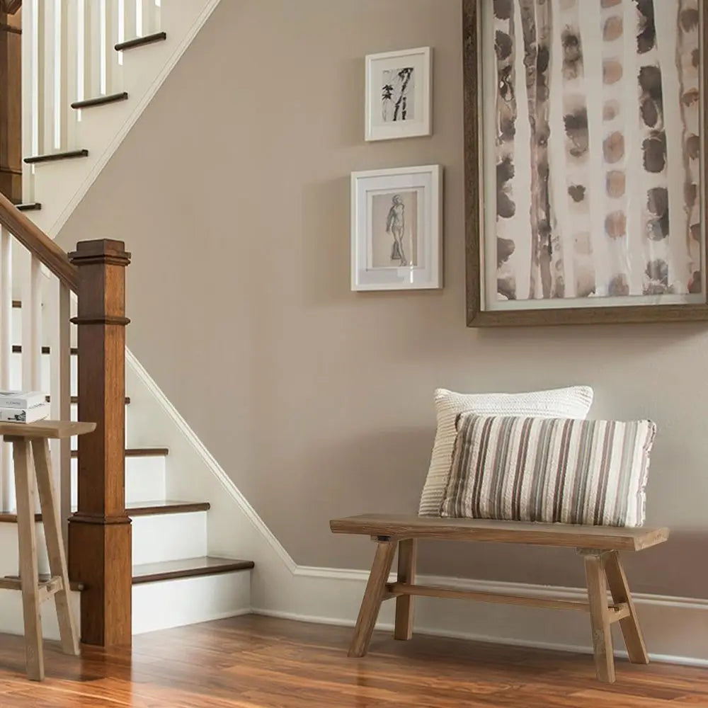39" Farmhouse Wood Bench, Rustic Solid Wood Easy Assembly,  Natural