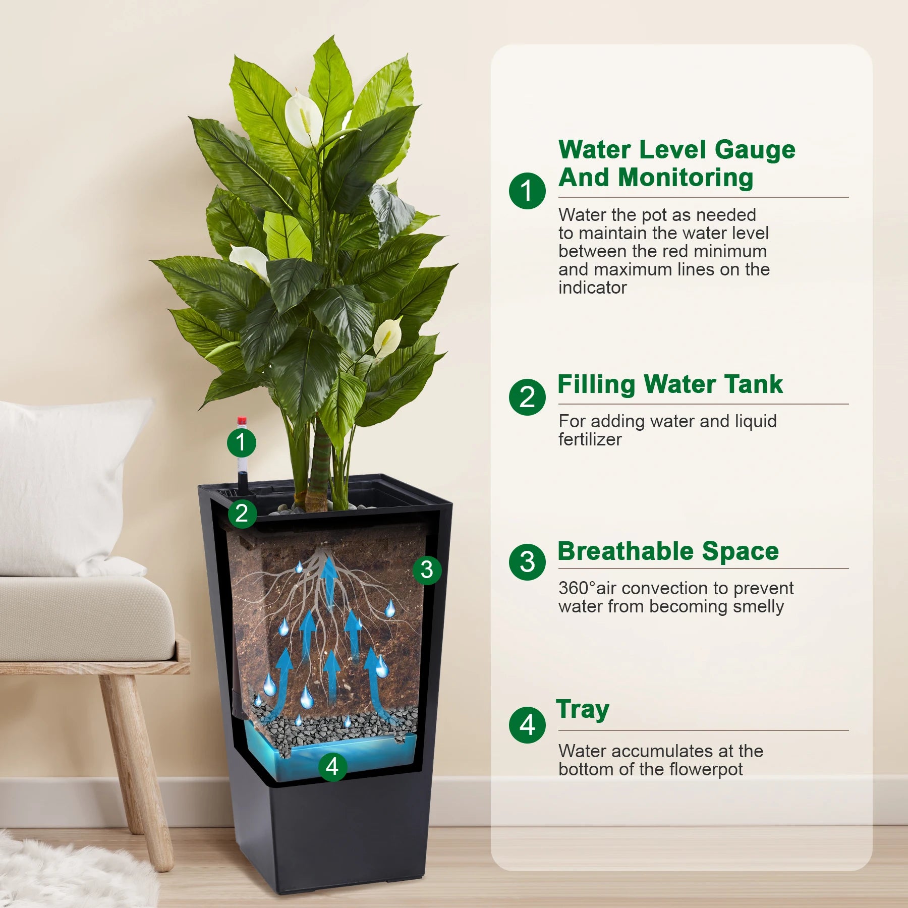 2pc Outdoor/Indoor High Front w/Drainage Holes Auto Watering