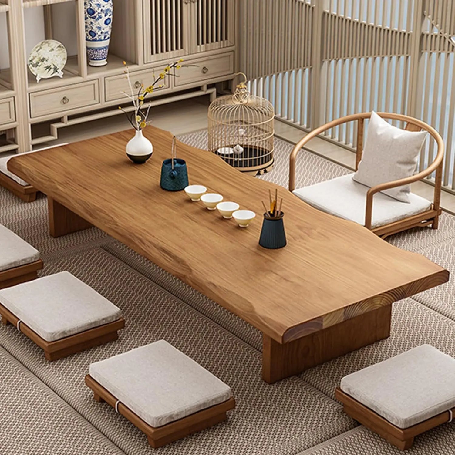 Solid Wood Low Floor Table, Meditation, Tea Ceremony 47.2 x 23.6 x 13.7IN