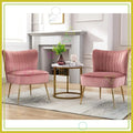 Velvet Accent Chairs Set of 2, Pink Armless Slipper Chairs, Golden Legs
