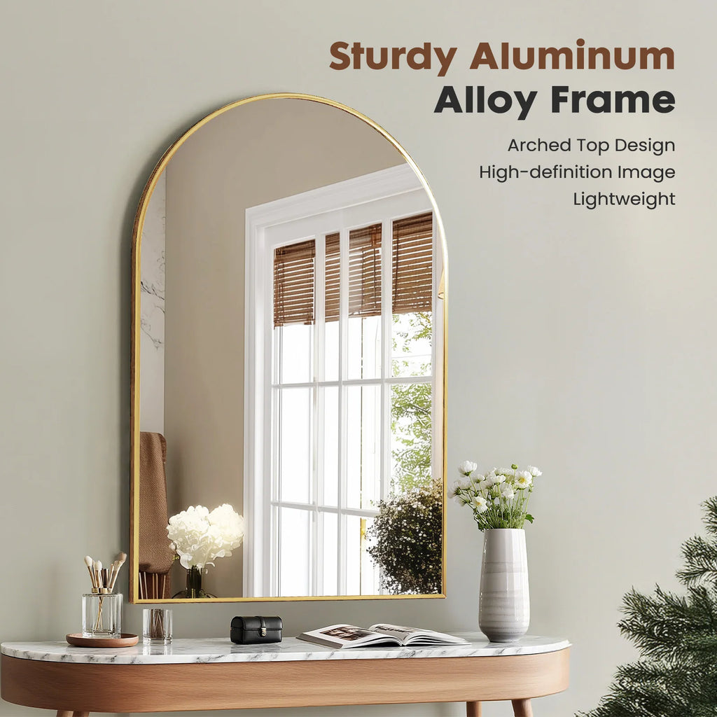 26"x38" Arched Metal Framed Mirrors for Wall Hanging
