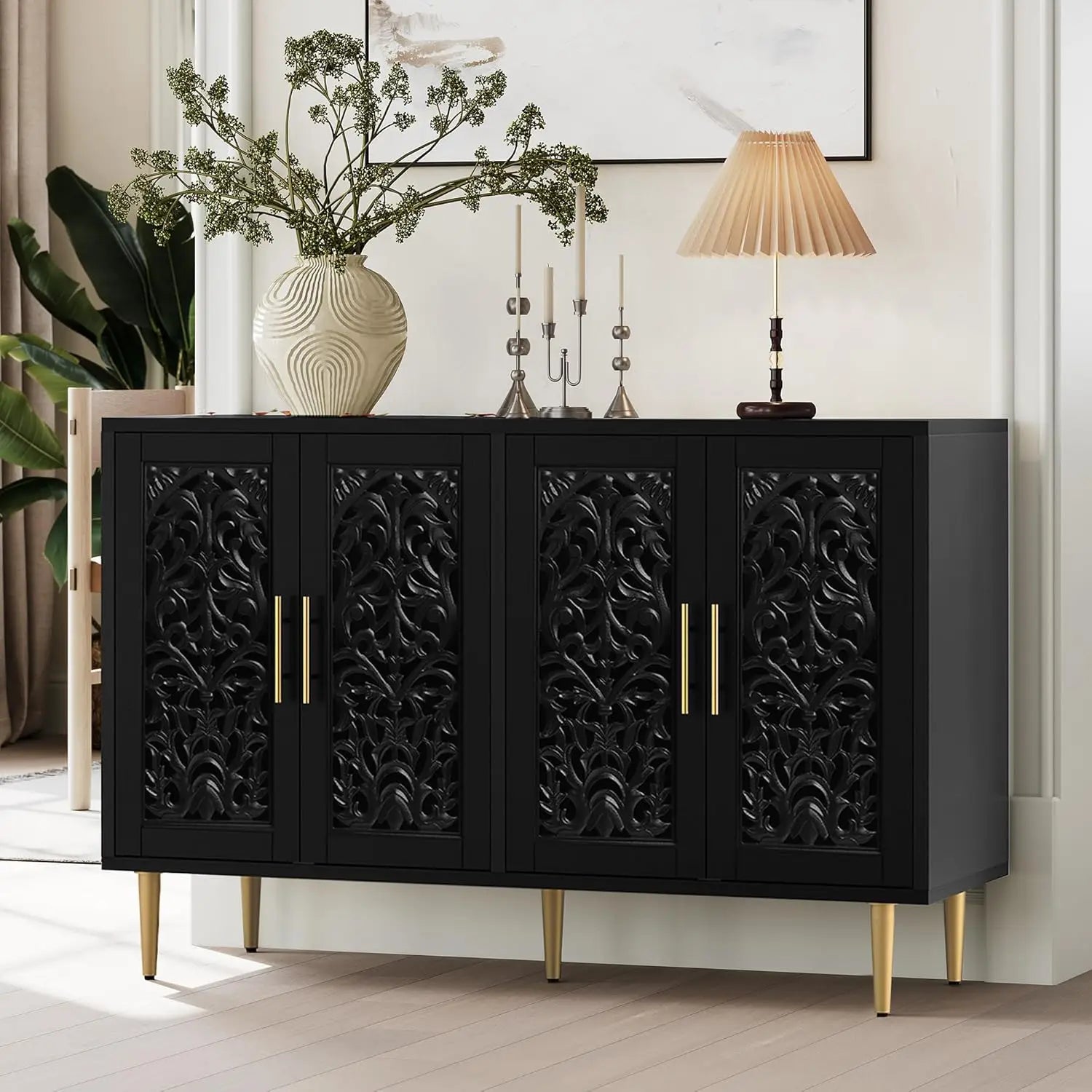 47.8" Accent 4-Door Carving Buffet Cabinet with Storage