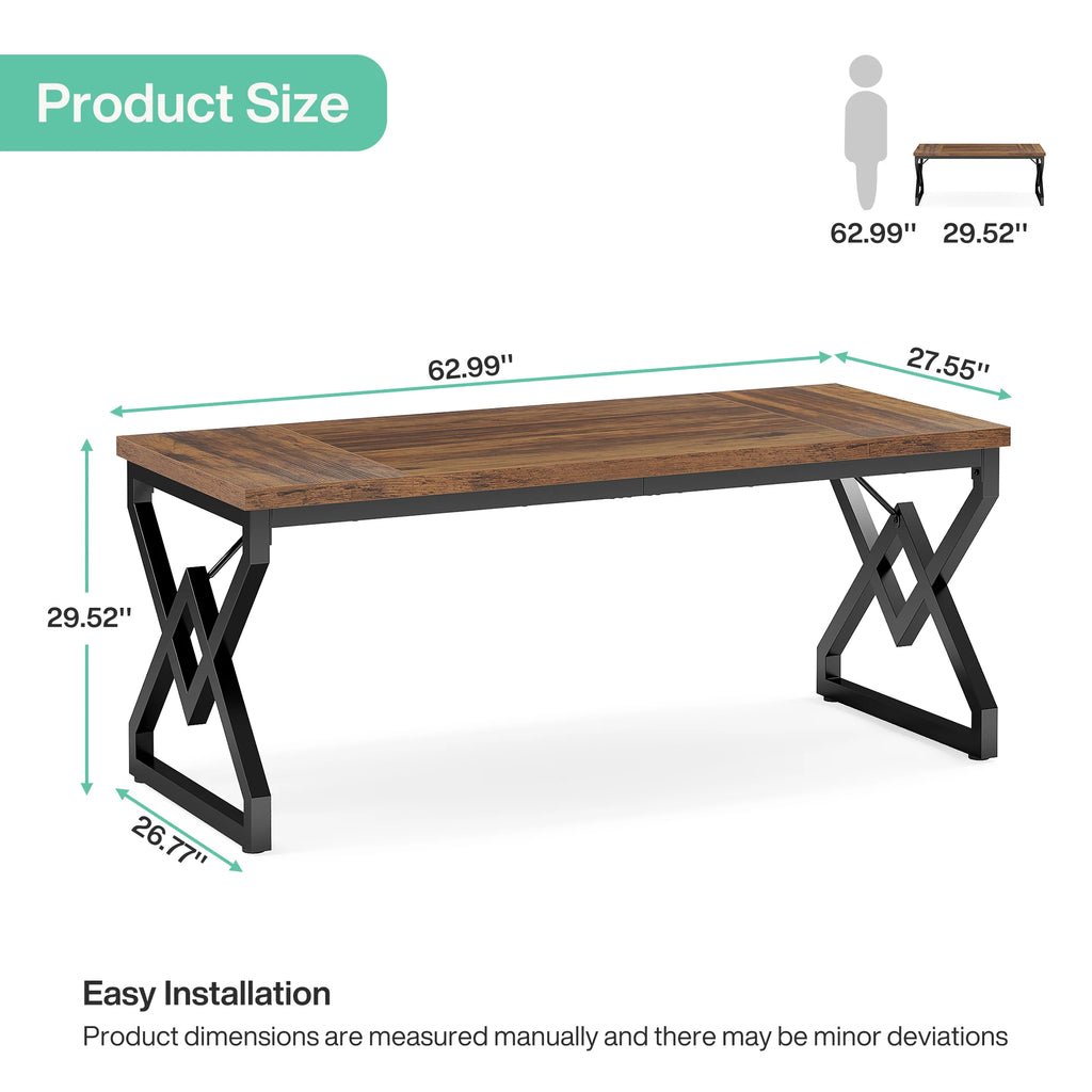 63" Large Executive Desk  / Home Office Desk, Metal Frame.