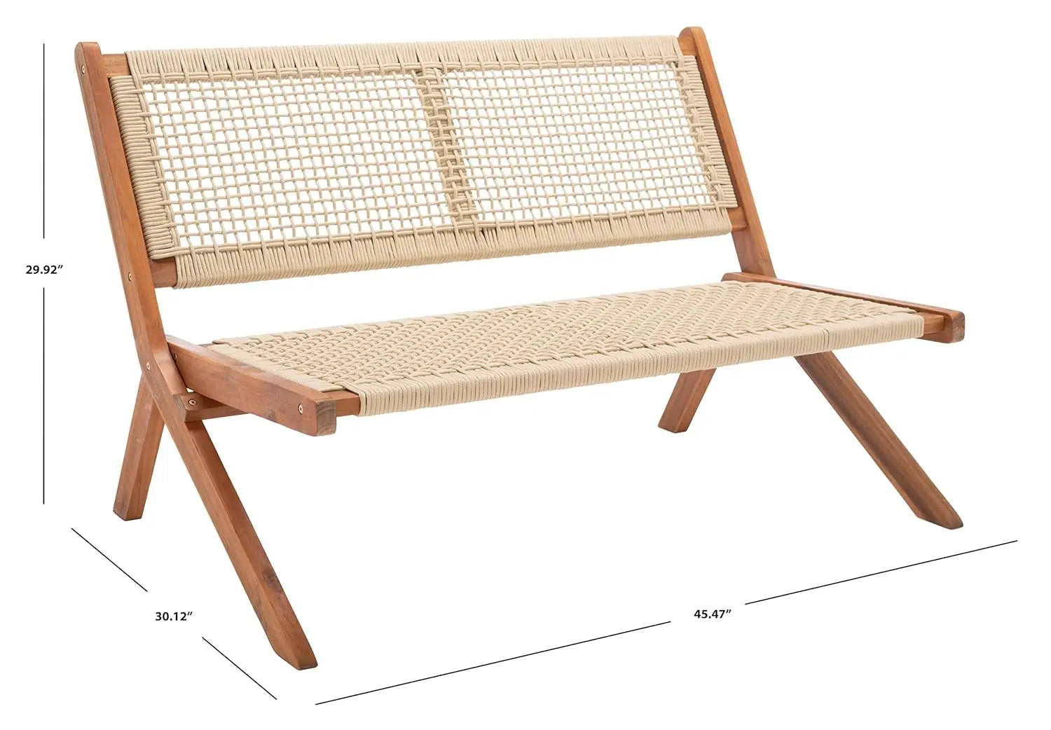 Natural Wood & Rope Foldable Bench Outdoor Patio Garden 48IN