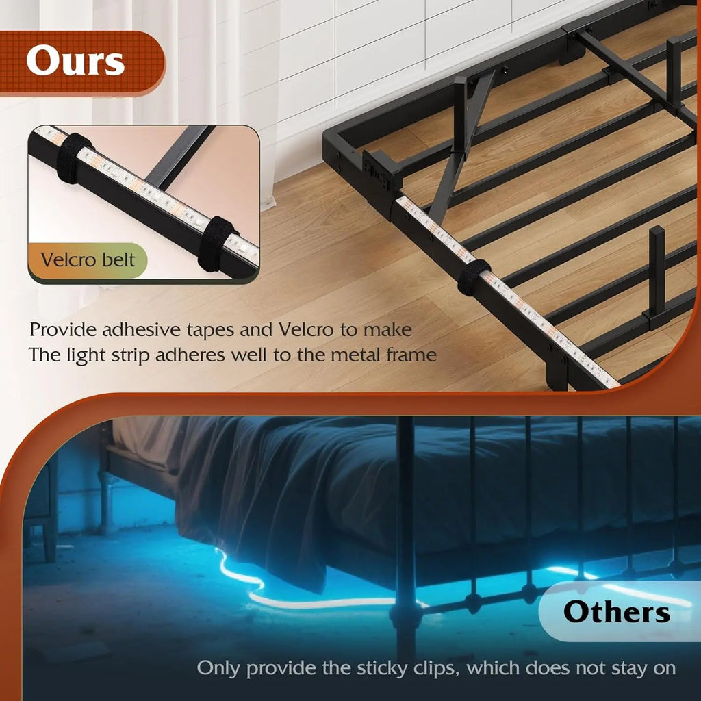 Floating Queen Bed Frame, 1500Lbs Heavy Duty Metal Platform LED Light Charging Station, No Box Spring