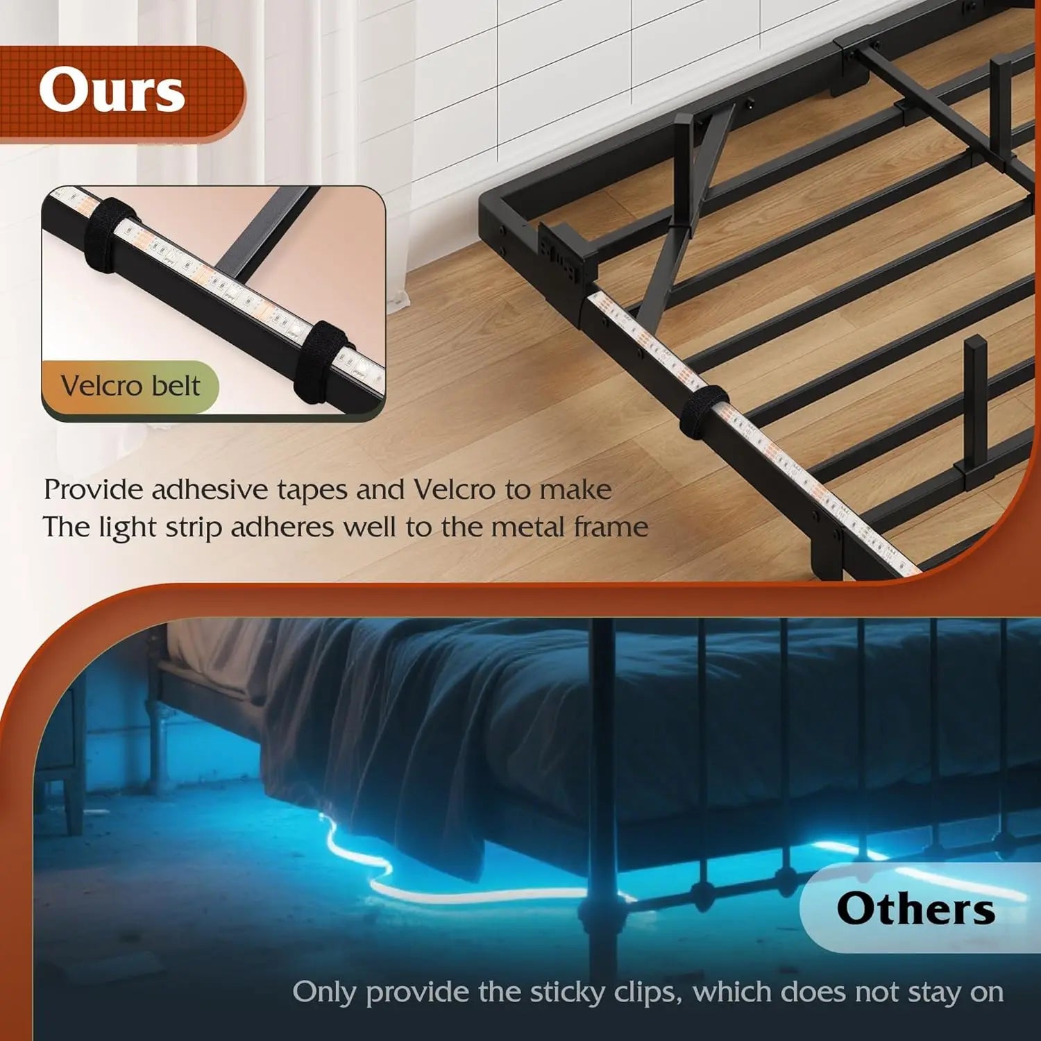 Floating Queen Bed Frame, 1500Lbs Heavy Duty Metal Platform LED Light Charging Station, No Box Spring