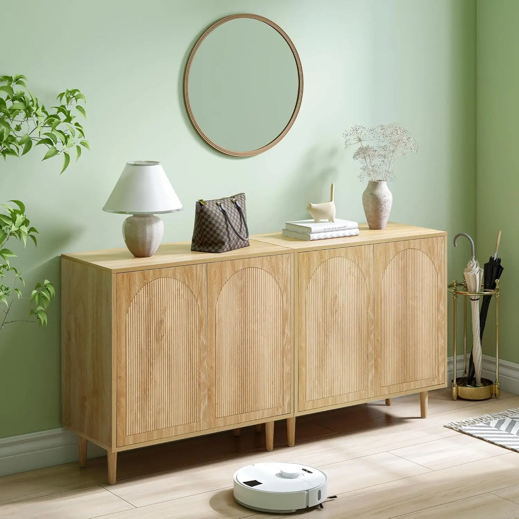 63" Fluted Buffet Cabinet Wood Arched Profile