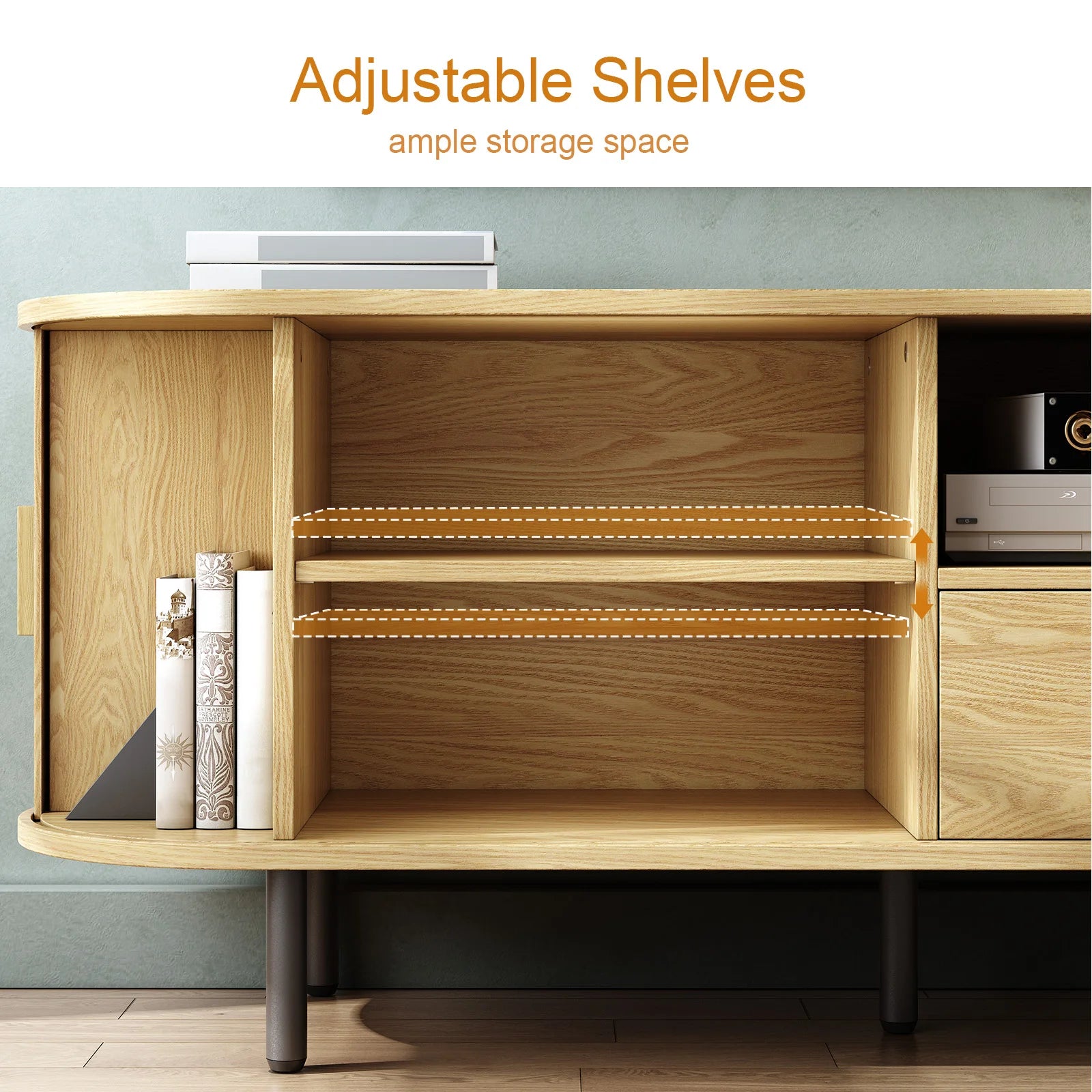 69" Entertainment Center, Storage, Drawer, Adjustable Shelves, Power Outlet for TVs up to 80"