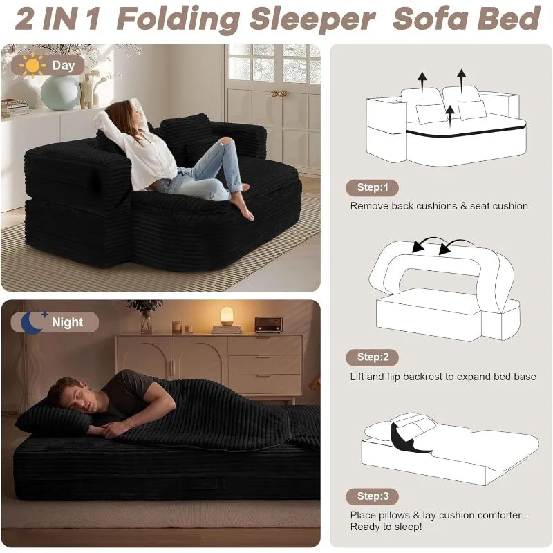 75'' Foldable Sleeper Sofa Bed, Memory Foam Boneless Couch 2-in-1